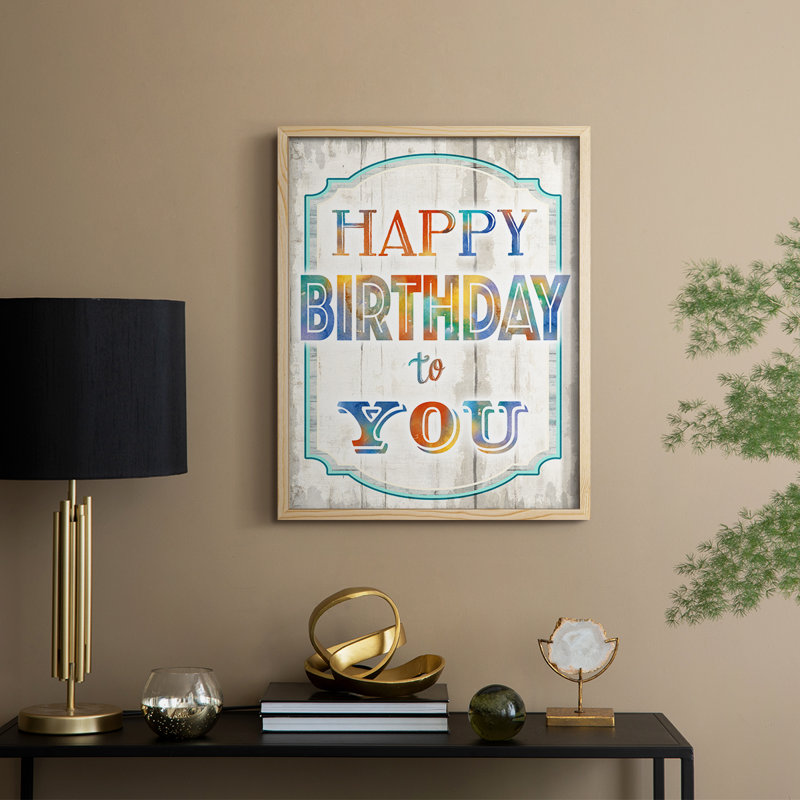 «Happy Birthday to You», reproduction encadrée - bois massif