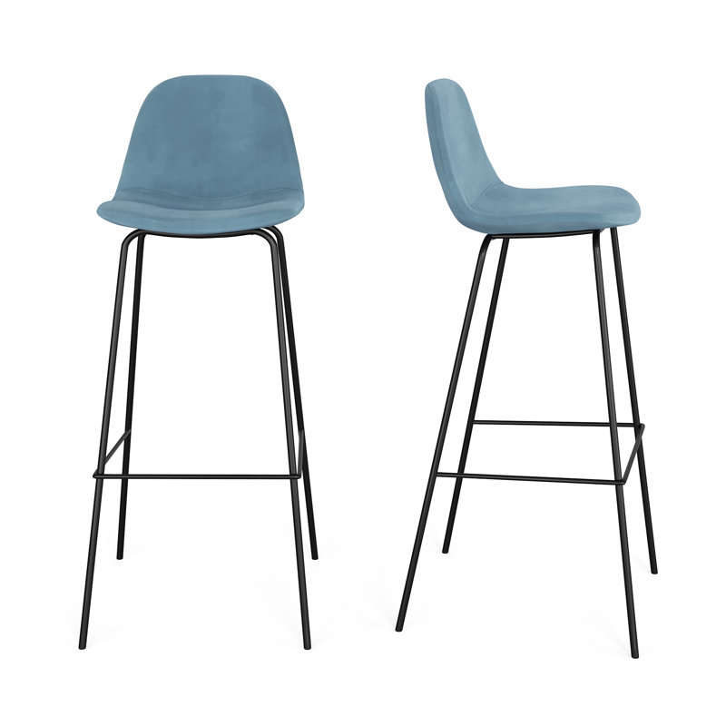 Tabouret de bar et de comptoir Kinlaw, Tabouret de bar (siège d’une hauteur de 30,5 po, Velours performance océan Bella