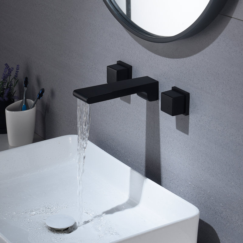 Wall Mounted Optional 2-handle Bathroom Faucet with Drain Assembly, Black