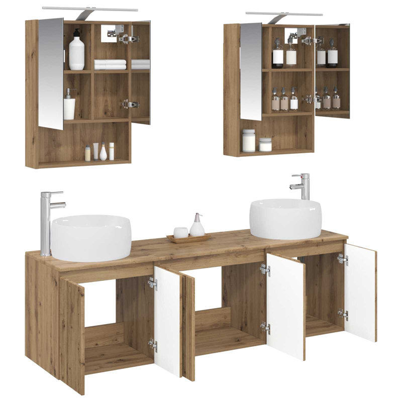 Vanity & Mirror Set, Medium Wood