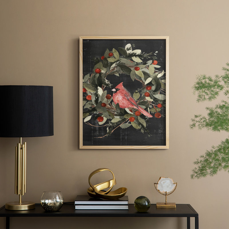 «Christmas Cardinal I», reproduction encadrée - bois massif, Naturel, H 30 po x l 24 po