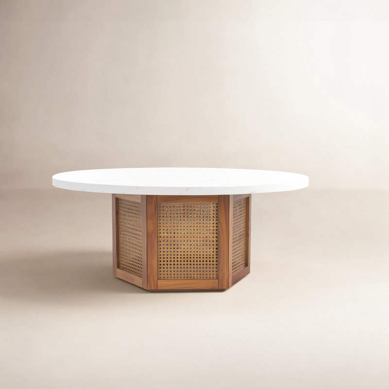 Pacetti Cane Coffee Table, White Faux Marble / Natural