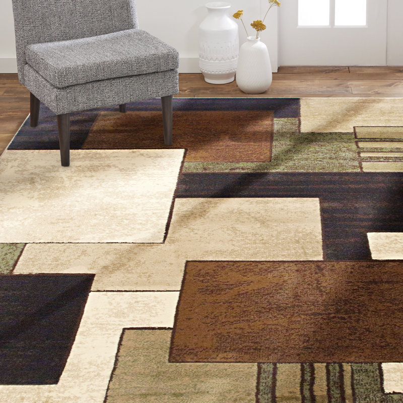Tapis brun / vert Amalyn, Tapis de couloir 5 pi 2 po x 7 pi 2 po