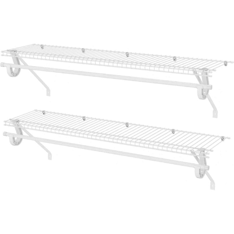 Étagères de placard murales avec tringle de suspension, ensemble de 2 étagères en fil de fer blanc de 4 pi x 12 po, organisateur de tablette murale en métal pour la maison, garde-manger, rangement pour salle de lavage