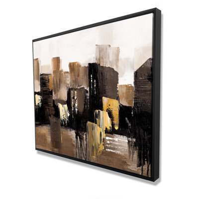 Earthy Tones Abstract Cityscape - Framed Canvas for Living Room
