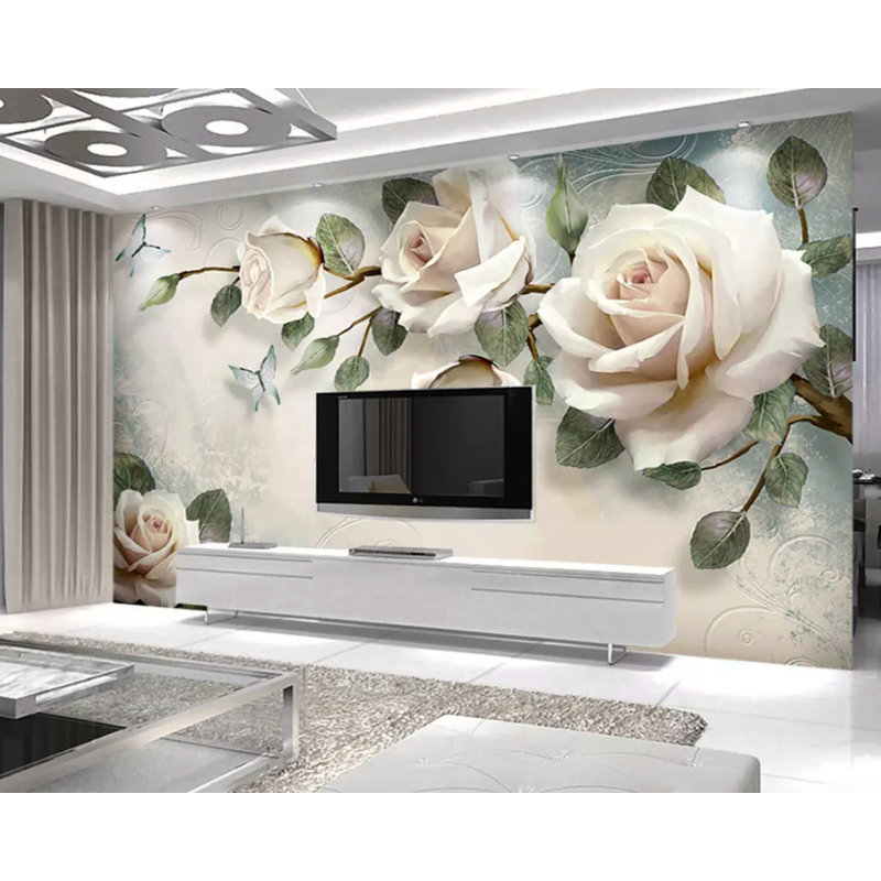 Papier peint amovible en tissu 3D 3D Rose Rose, L 114 po x l 204 po