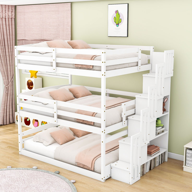 Lit superposé double avec accoudoirs et tablettes, Blanc
