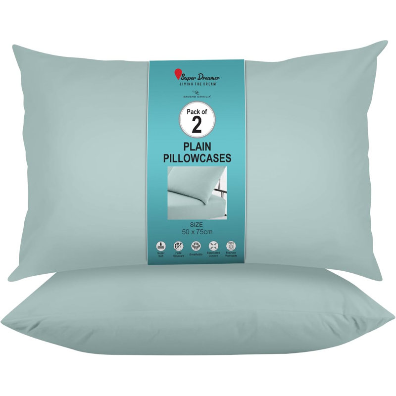Super Dreamer Solid Colour Pillowcases 2 Pair 50x75Cm - Polyester Fabric Machine Washable High Quality Yarn, Duck Egg