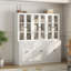 Bibliothèque de 71 po de hauteur avec portes en verre, lumières DEL et prise de courant, grande tablette de rangement pour le salon et la chambre à coucher-2107593925