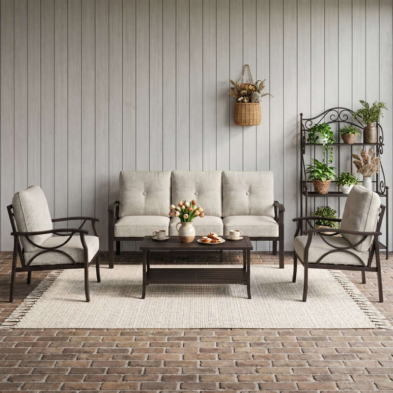 Brandtley 5-Person Patio Conversation Set with Cushions, Coffee Frame/Khaki Cushion
