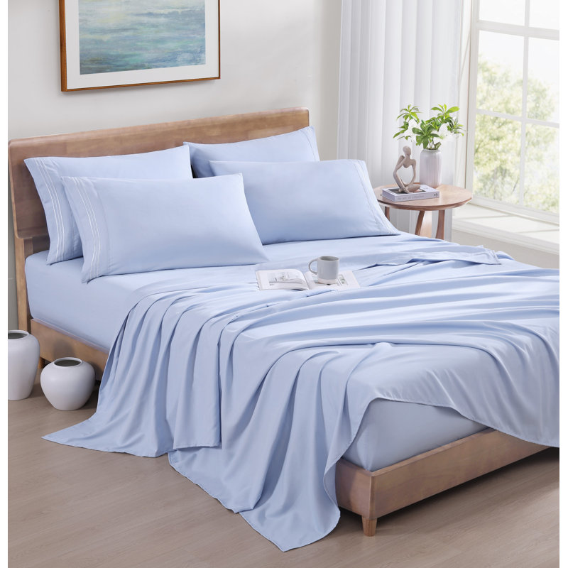 Ensemble de draps 6 pièces, Couvre-lit / courtepointe grand, Bleu