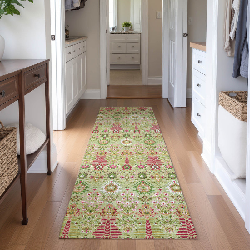 Premium Machine Washable Mayfield AMF2251 Global Rug, 2'3" x 7'6" Runner, Aloe
