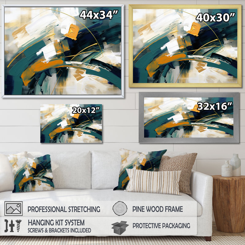 Jaune et vert dansant avec des couleurs I sur toile, H 34 po x l 44 po x P 1,5 po, Cadre flottant noir