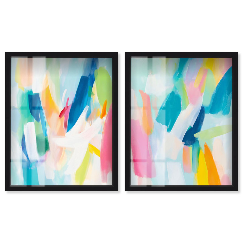 «Whirlwind of Color Duo Shadowbox», ensemble d'art mural abstrait par Art Remedy, cadre noir, 30 x 36, H 37 po x l 31 po