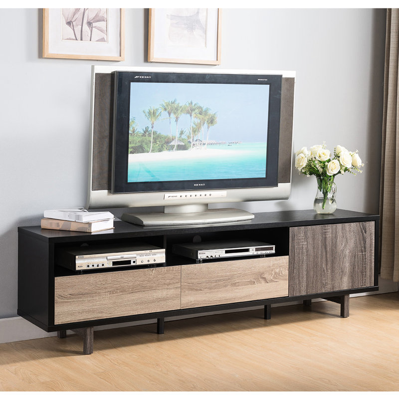 Meuble télé 72 "avec porte et tiroirs, noir vieilli, 60 - 69" support gris, 72 ", deux tiroirs une porte, aménagement