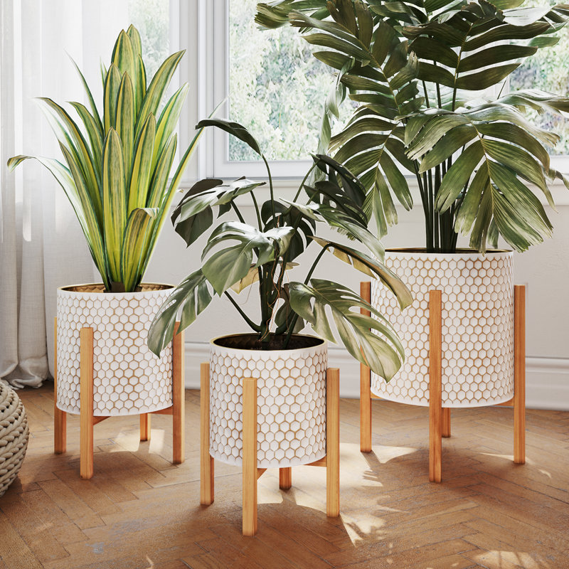 Ensemble de 3 pots en nid d'abeille Lavdie avec base Kinsley