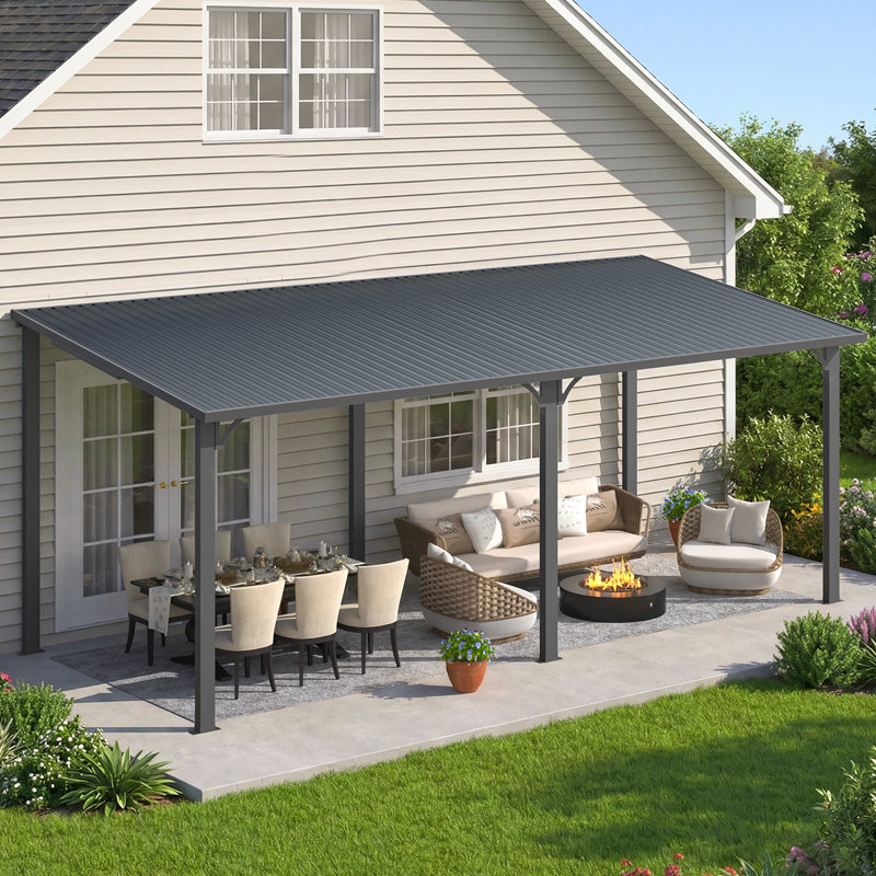 Hardtop Gazebo With Galvanized Steel Sloping Roof, 98.4" H x 235" W x 95" D