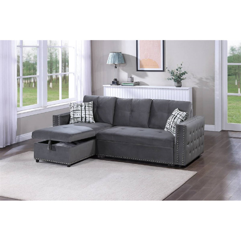 Canapé modulaire convertible en velours gris, Velours gris velours