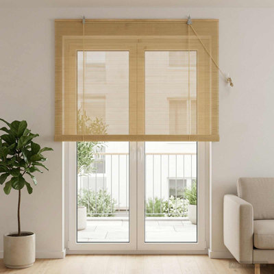 Roller Blind Adjustable Natural Bamboo Blinds Window Treatment Indoor