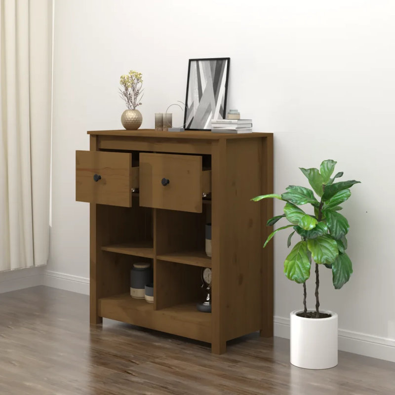Jarelly 70 Cm Wide 2 Drawer Pine Solid Wood Sideboard, Honey Brown