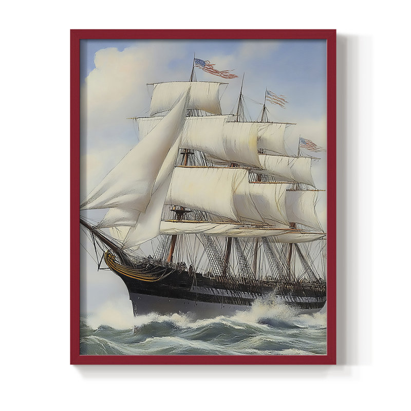NAUTICAL Series LX, reproduction encadrée - bois massif, 11" H x 9" W, Rouge