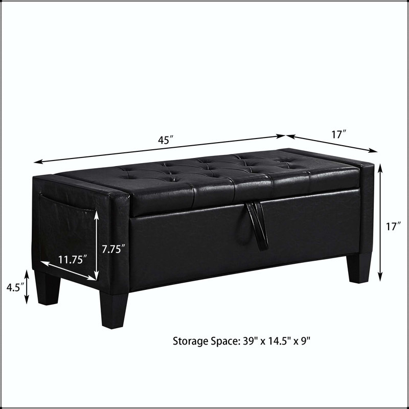 Banc de rangement avec repose-pieds et capitonnage, Black, Black
