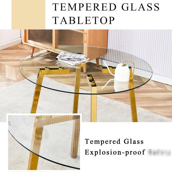 Table Ronde Visuel Mercer41 Table ronde moderne en verre transparent, pieds en métal de ...