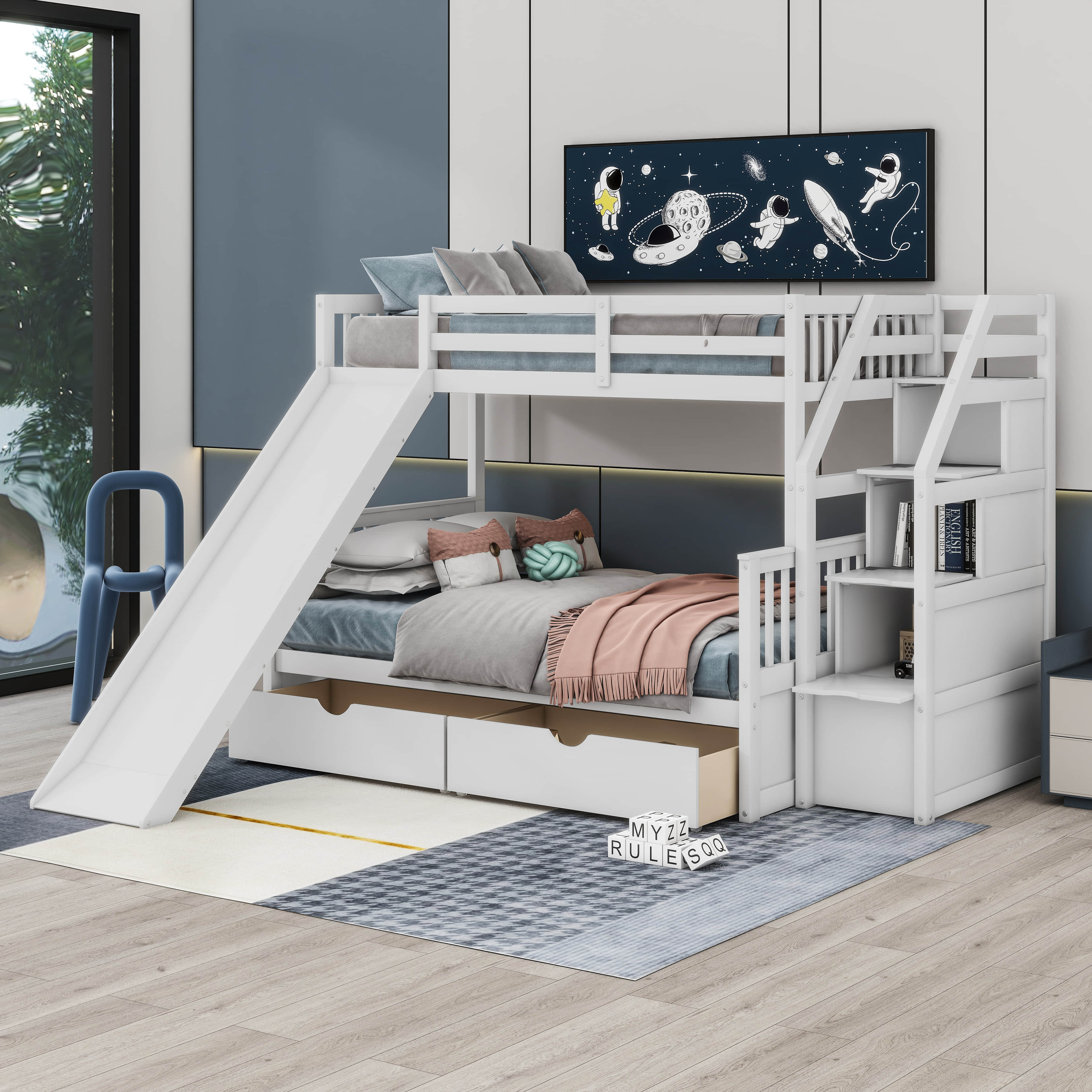Harriet Bee Twin Over Full Bunk Bed With Drawers And Slide - Wayfair Canada