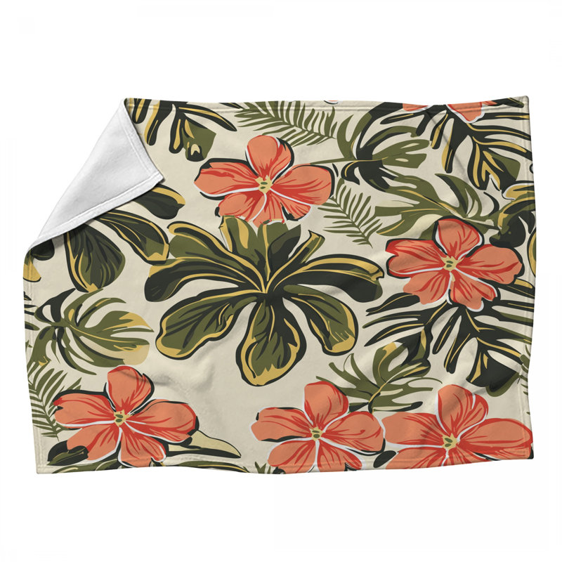 Pebbles Pattern Fans Fleece Throw Blanket - Patterns Throws for Sofas or Beds, 60" L x 50" W, Pink Floral