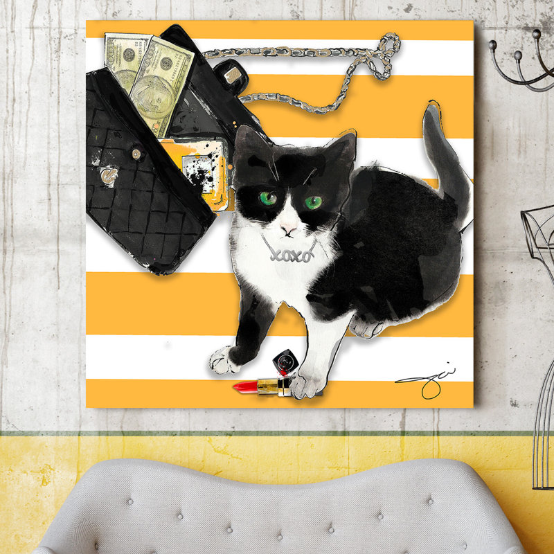 «Purrfection», reproduction de peinture à l'aquarelle sur toile, H 36 po x l 36 po x P 1,5 po, Toile tendue
