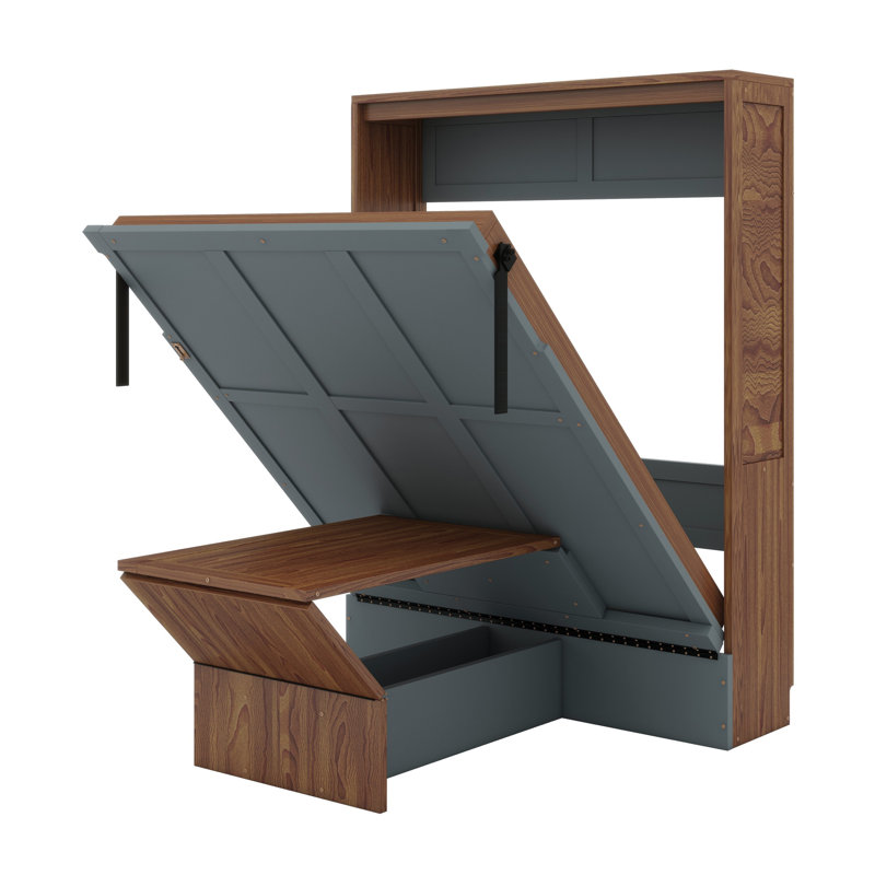 Lit escamotable avec bureau escamotable Murphy, Noyer / gris
