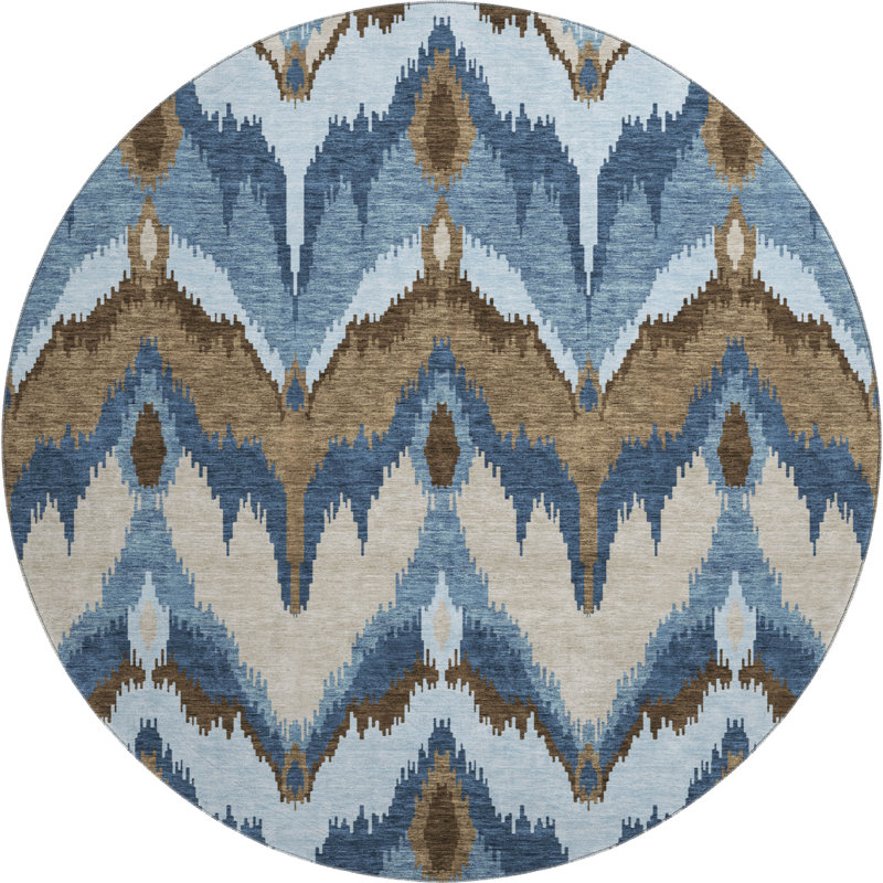Premium Machine Washable Prisco Blue Rug, Round 8'