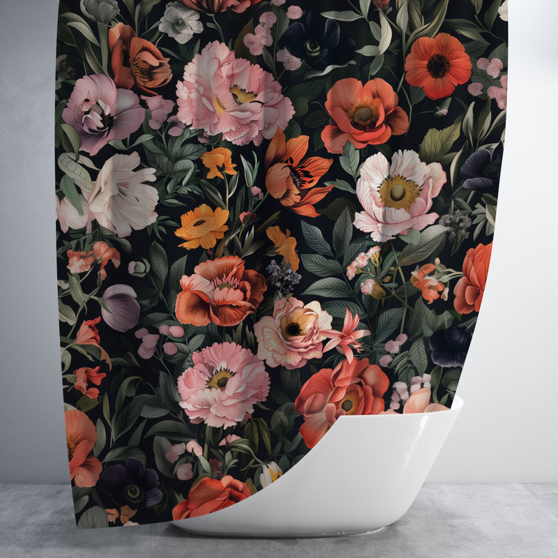 Rideau de douche à motif floral Pers Persimal, H 84 po x l 71 po