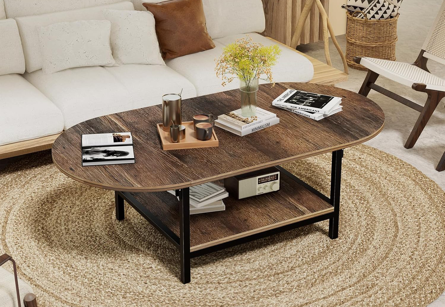Latitude Run® Coffee Table Mid Century Modern Extended Coffee Tables 2-Tier  Storage Vintage Table For Living Room Farmhouse Center Table With Two ..., image size:1500x1035