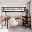 Lit mezzanine simple en fer blanc avec garde-corps 360, tablettes sur le bureau, rangement sous le lit pour les escaliers de chambre à coucher, pourboire, silencieux, espace-1544901148