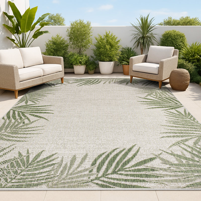 Tapis intérieur / extérieur vert / crème Caherty Coastal Cottage, Rectangle 5 pi 3 po x 7 pi 7 po, Green/Cream