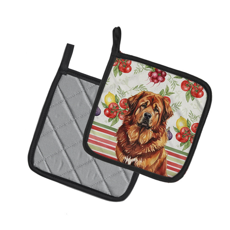 Paire de supports à casseroles en forme de mastiff tibétain rouge et rouge, Rouge doré