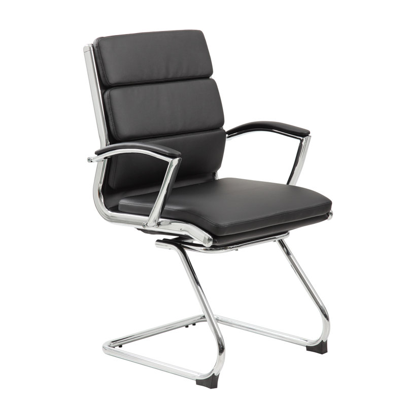 Nahlia Vinyl Seat Reception Chair with Metal Frame, Black