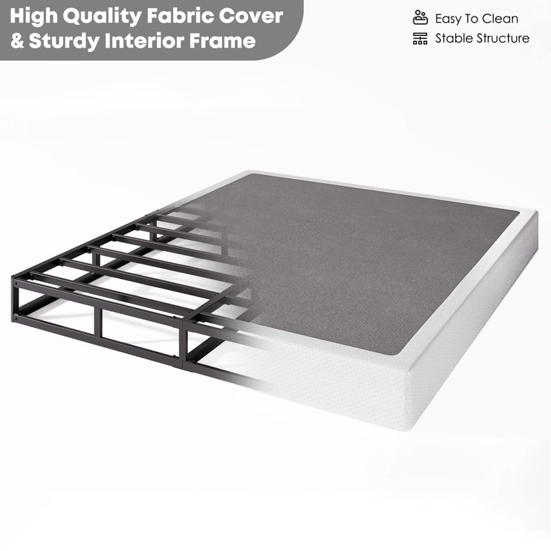 Ndayisenga Metal Box Spring, Basics Mattress Foundation, Heavy Duty Steel Slat Bed Frame, Easy Assembly, Low Profile (5")