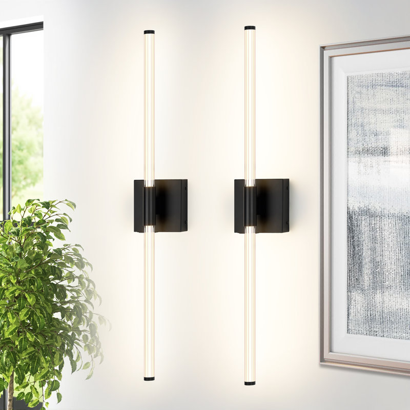Ensemble de 2 appliques murales rechargeables à DEL à intensité variable de 24 po avec télécommande, Noir mat