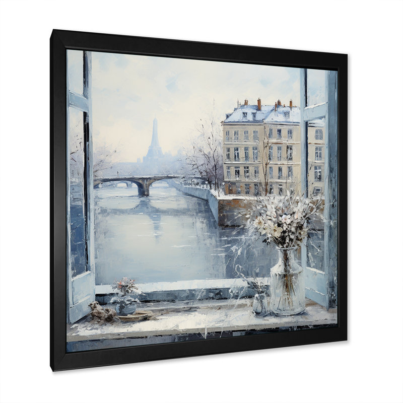 Hiver Paris, Tour Eiffel, ville charmante VI - Art mural de Paris, Cadre simple noir, H 30 po x l 30 po x P 1,5 po