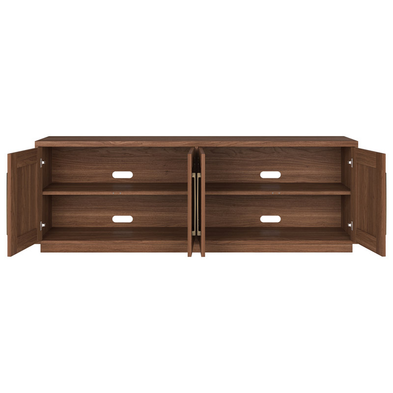 Meuble télé pour téléviseur de 75 po ou moins avec rangement, tablettes réglables et gestion des câbles Tillman - Console multimédia transitionnelle avec quincaillerie en laiton pour le salon