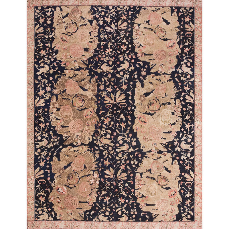 Rare Antique Room Size Black Caucasian Karabagh Area Rug