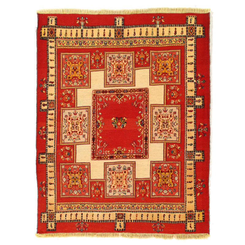 Tapis rouge à tissage plat unique 4 pi 11 po x 6 pi Fedra en rouge 2010