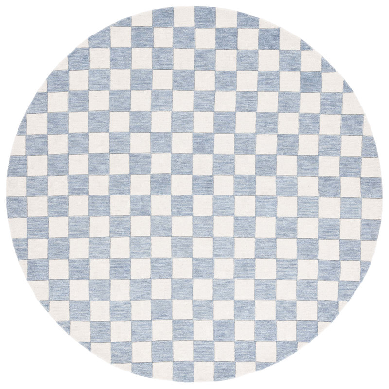 Msr4760 Chelsea Stewart Hand Tufted Wool/Cotton Checkered Rug in Light Blue/Ivory, Round 6"