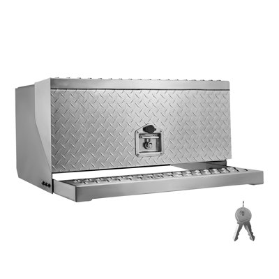 Boîte à outils pour semi-camion, boîte à outils 30 po x 29,5 po x 15,8 po en aluminium robuste avec plaque en diamant, boîte de rangement imperméable pour l'entrée de la cabine avec serrure à poignée en T et clés pour plate-forme, grue et semi-camion