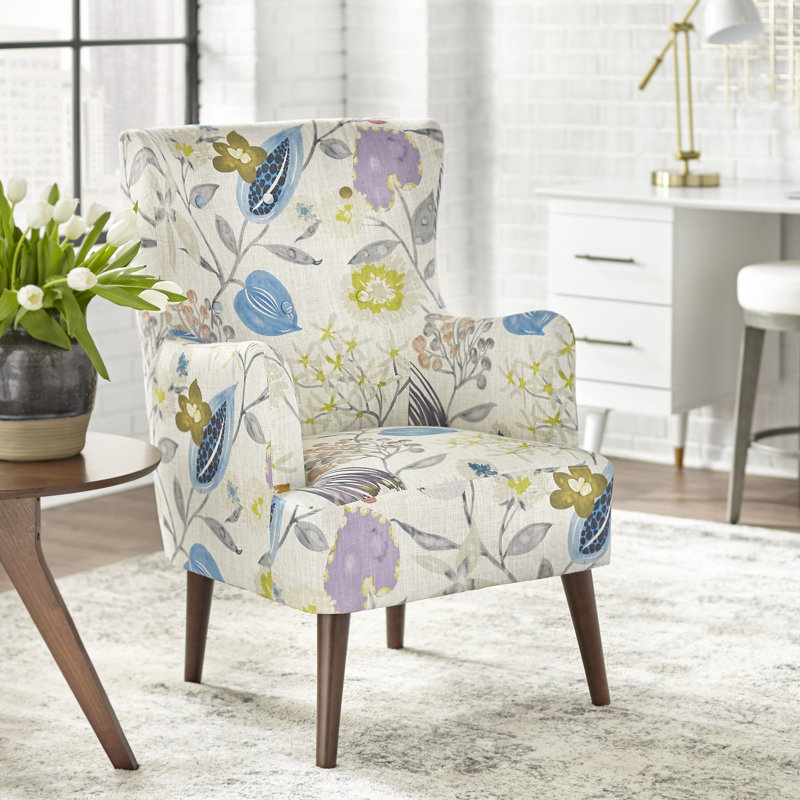 Fauteuil à oreilles rembourré de 26,38 po de large Piersten, Bleu / été floral vert