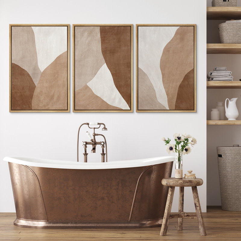Abstrait, neutre, beige, brun clair, brun, toile moderne encadrée, ensemble d'art mural de chambre à coucher principale 3