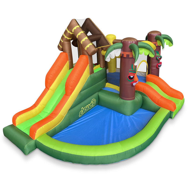 Jungle Theme Inflatable Bounce House with Dual Slides and Ball Pit