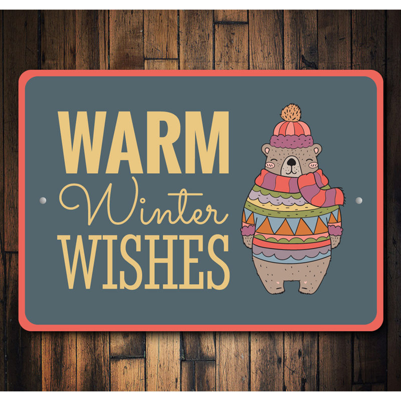 Plaque en aluminium «Warm Winter Wishes», H 12 po x l 18 po x P 0,06 po